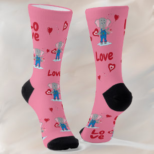 Valentinstag Niedlich Elefant Rosa Crew Socken