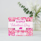 Valentinstag Niedlich Modernes Rosa Herz Postkarte (Stehend Vorderseite)