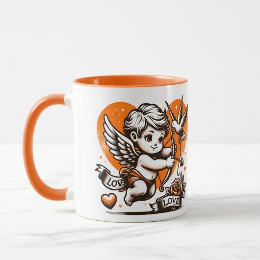 Valentinstag niedlich orangefarbener Herzkupfer Tasse (Links)