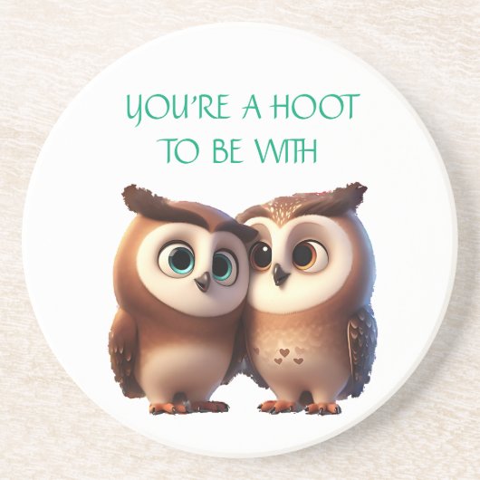 Valentinstag Niedlich Owl Liebe Sandstone Unterset Getränkeuntersetzer (Vorne)