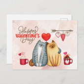Valentinstag Niedlich Romantisches Cat Couple Postkarte (Vorne/Hinten)