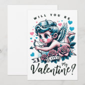 Valentinstag niedlich rosa aquamarines Cupid Feiertagskarte (Vorne/Hinten)