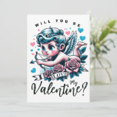 Valentinstag niedlich rosa aquamarines Cupid Feiertagskarte (Stehend Vorderseite)