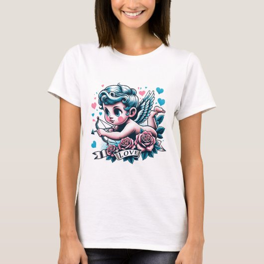 Valentinstag niedlich rosa aquamarines Cupid T-Shirt (Vorderseite)