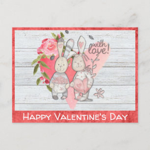 Valentinstag Niedlich Rustikales Kaninchen Postkarte