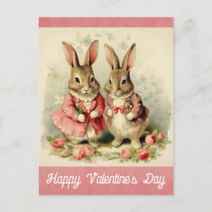 Valentinstag Niedlich Vintag Bunny Kaninchen Postkarte