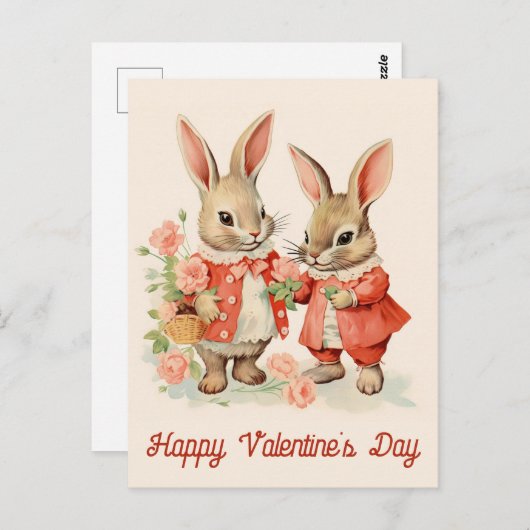 Valentinstag Niedlich Vintag Bunny Kaninchen Postkarte (Vorne/Hinten)
