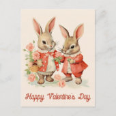 Valentinstag Niedlich Vintag Bunny Kaninchen Postkarte (Vorderseite)