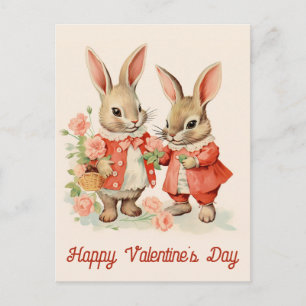 Valentinstag Niedlich Vintag Bunny Kaninchen Postkarte