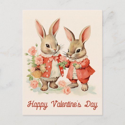 Valentinstag Niedlich Vintag Bunny Kaninchen Postkarte (Vorderseite)