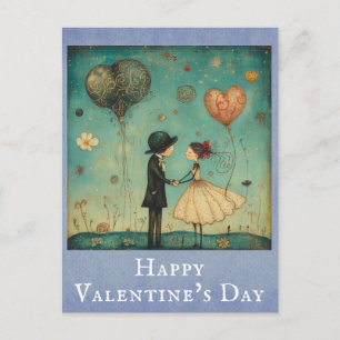 Valentinstag Niedlich Vintage Whimsical Couple Postkarte