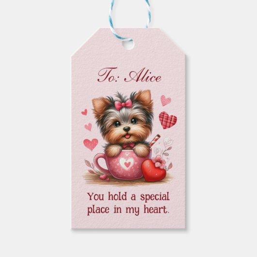 Valentinstag Niedlich Yorkshire Terrier Dog Geschenkanhänger (Vorderseite)