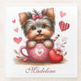 Valentinstag Niedlich Yorkshire Terrier Dog Glasuntersetzer