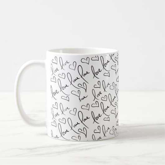 Valentinstag Niedliche Handgezogene Herzen Schwarz Kaffeetasse (Links)