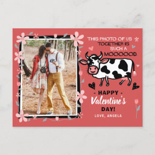 Valentinstag Niedliche Kuh Custom Couple Foto Funn Postkarte