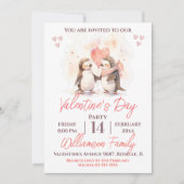 Valentinstag Niedliche Pinguine und Party Herz Einladung (Vorderseite)