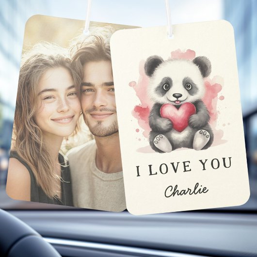 Valentinstag niedlicher Panda mit Herzname Foto Autolufterfrischer