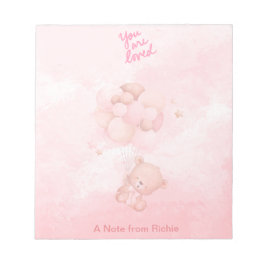 Valentinstag niedlicher Teddybär und rosa Ballons Notizblock