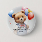 Valentinstag Niedlicher Wasserfarbenbär mit Ballon Button (Vorderseite)