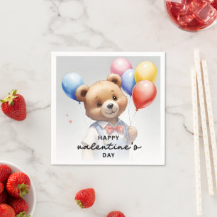 Valentinstag Niedlicher Wasserfarbenbär mit Ballon Serviette