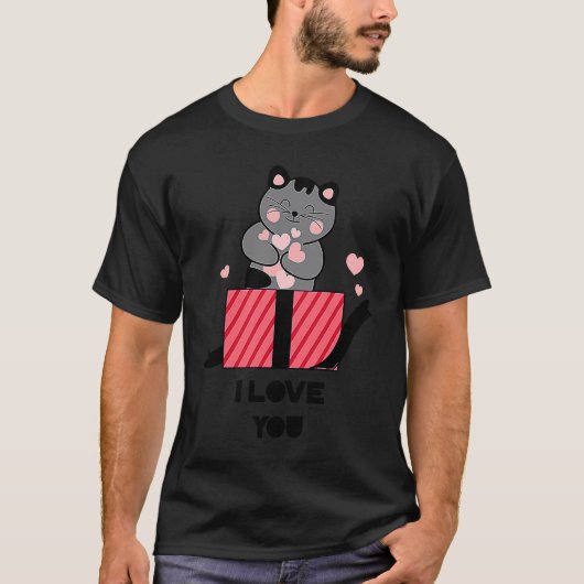 Valentinstag Oberteil mit Katze T-Shirt (Vorderseite)