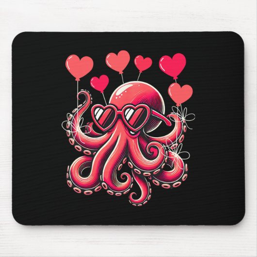 Valentinstag Octopus mit Herzbylloon Octopus Mousepad (Vorne)