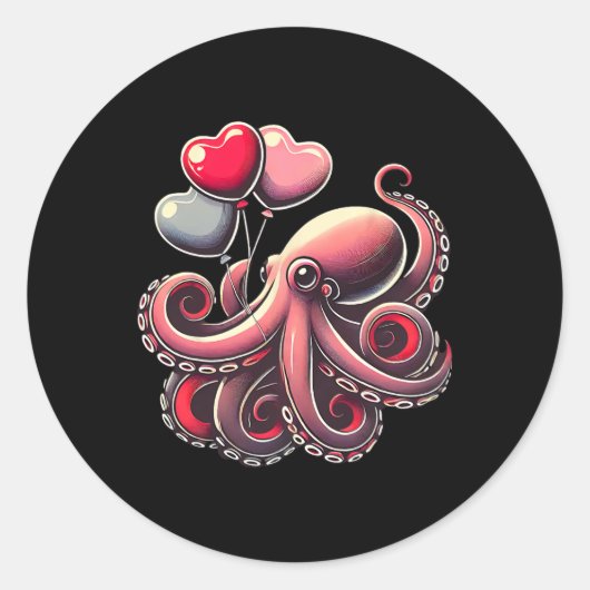 Valentinstag Octopus mit Herzbylloon Octopus Runder Aufkleber (Vorderseite)