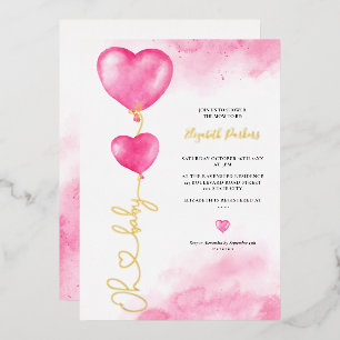 Valentinstag Oh Baby Liebe rosa Herzen Baby Shower Folieneinladung