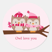 Valentinstag Owls Runder Aufkleber (Vorderseite)