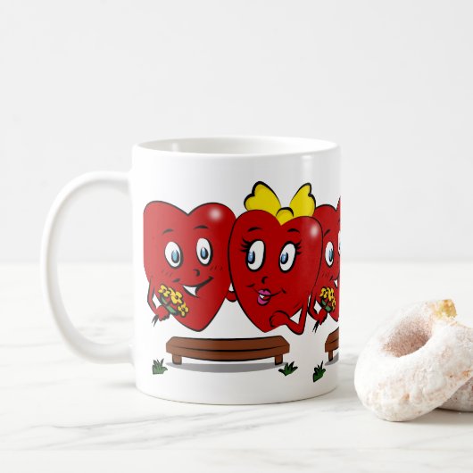 Valentinstag-Paar rote Herzen Tassen (Mit Donut)