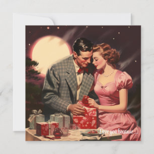 Valentinstag-Paar rote Herzen Vintage-Liebe Feiertagskarte