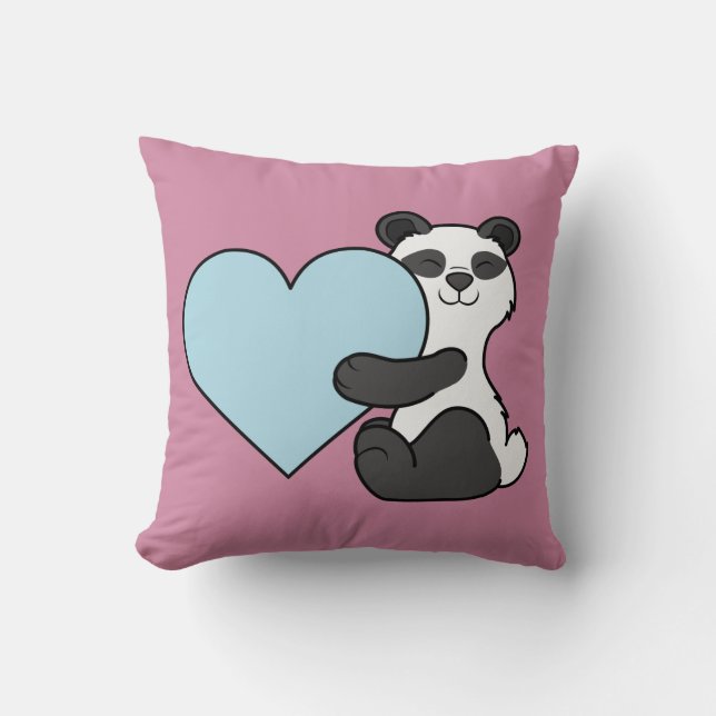 Valentinstag-Panda-Bär mit hellblauem Herzen Kissen (Vorderseite)