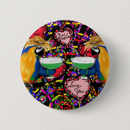 Valentinstag-Papageien Button (Vorderseite)