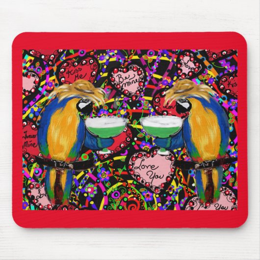 Valentinstag-Papageien Mousepad (Vorne)
