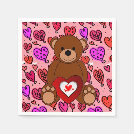 Valentinstag Papier Napkins, Teddy Bär Serviette (Vorderseite)