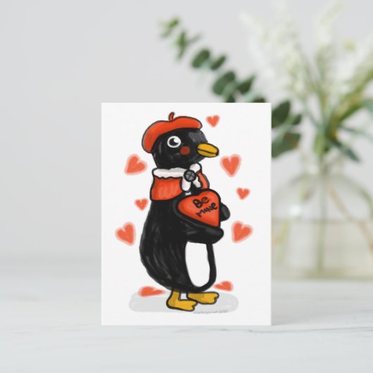 Valentinstag Pariser Pinguin Postkarte (Stehend Vorderseite)