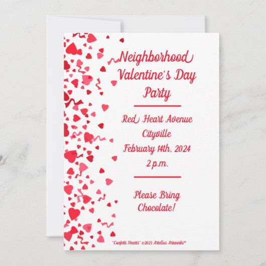 Valentinstag Party Confetti Herz Personalisiert Einladung (Rückseite)