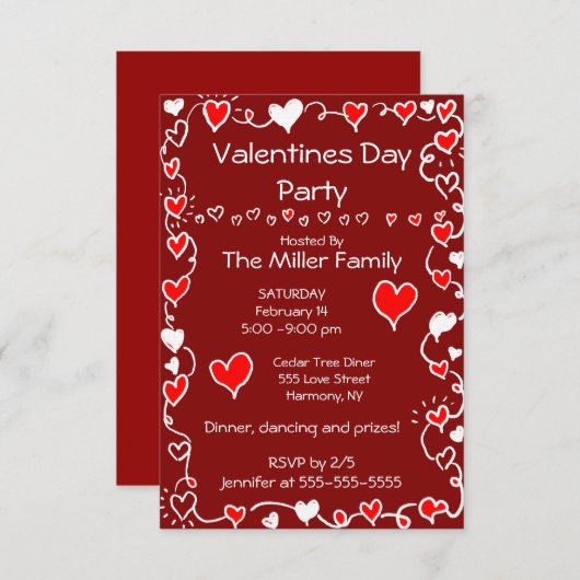 Valentinstag Party Einladung (Vorne/Hinten)