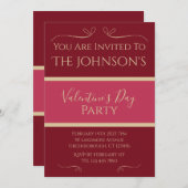 Valentinstag Party Einladung Burgundy Pink Gold (Vorne/Hinten)