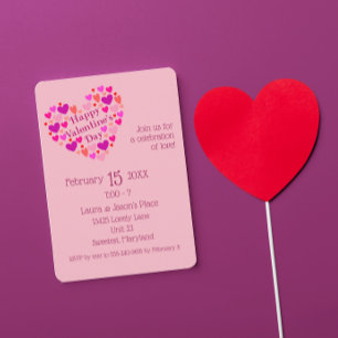Valentinstag-Party-Einladung mit rosa Herzen Einladung