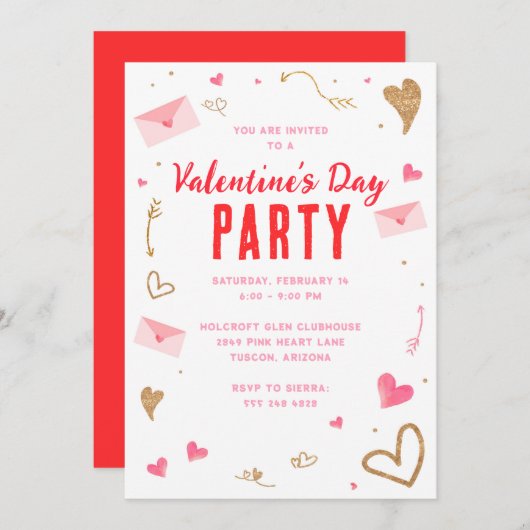 Valentinstag-Party Einladungen (Vorne/Hinten)