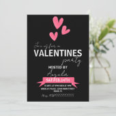 Valentinstag Party Event Rosa Schwarze Einladung (Stehend Vorderseite)