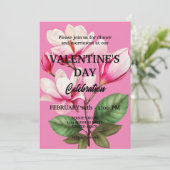 VALENTINSTAG PARTY MIT PINK-BLUME EINLADUNG (Stehend Vorderseite)