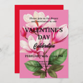 VALENTINSTAG PARTY MIT PINK-BLUME EINLADUNG (Vorne/Hinten)