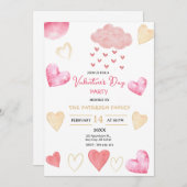 Valentinstag Party mit Rot- und Goldherzen Einladung (Vorne/Hinten)