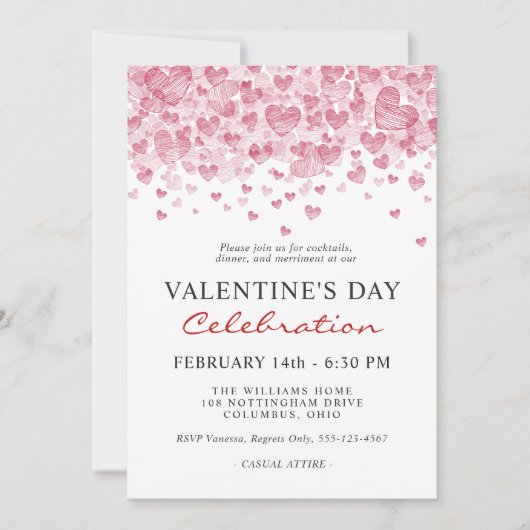 Valentinstag Party mit Rotem Herzen Einladung (Vorderseite)