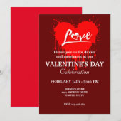 VALENTINSTAG PARTY MIT ROTER HERZ LIEBE EINLADUNG (Vorne/Hinten)