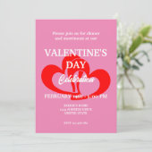 VALENTINSTAG PARTY MIT ZWEI HERZEN IN PINK EINLADUNG (Stehend Vorderseite)