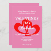 VALENTINSTAG PARTY MIT ZWEI HERZEN IN PINK EINLADUNG (Vorne/Hinten)
