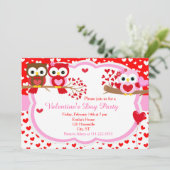 Valentinstag Party Niedlich Valentine Owls Einladung (Stehend Vorderseite)